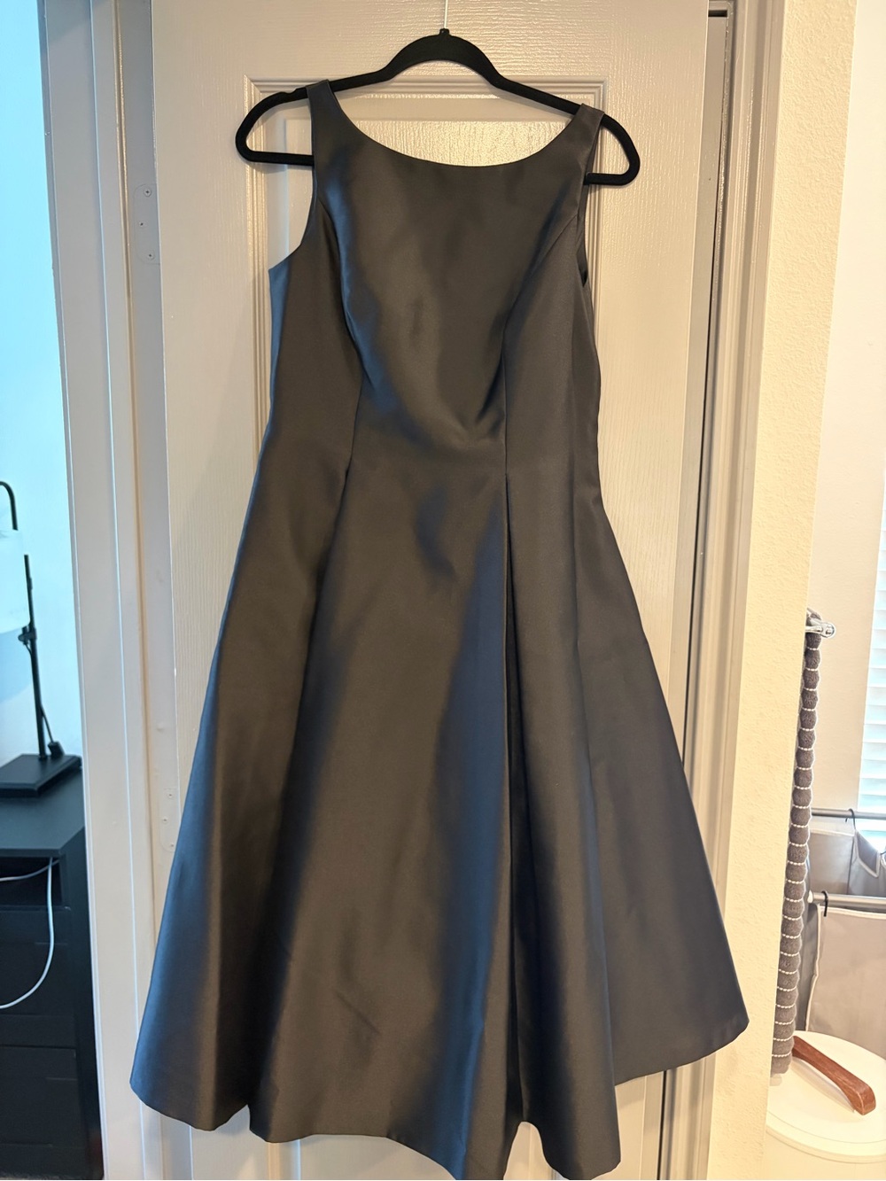 Adrianna Papell Black Satin Midi A-Line Dress
